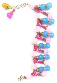 NIBRAS Pink Blue Crystal Snug-Fit Bracelet - B09KGXYYXL, Item Length: 16 cm; Item Diameter: 4 cm; Free Size; With 3.5 cm Adjustable Chain, 36 gm